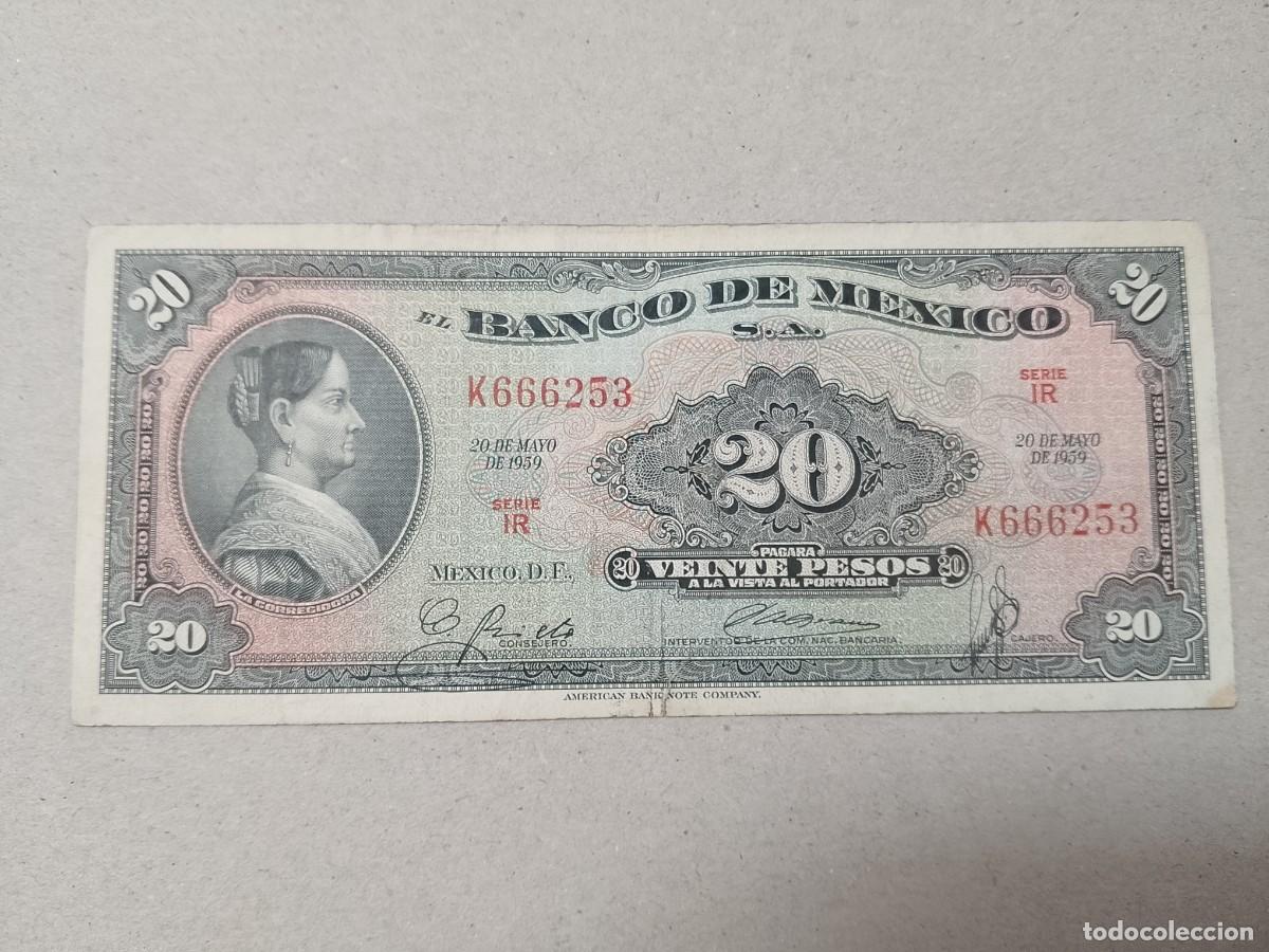 Billetes extranjeros: Billete M&eacute;xico, 20 pesos, a&ntilde;o 1959