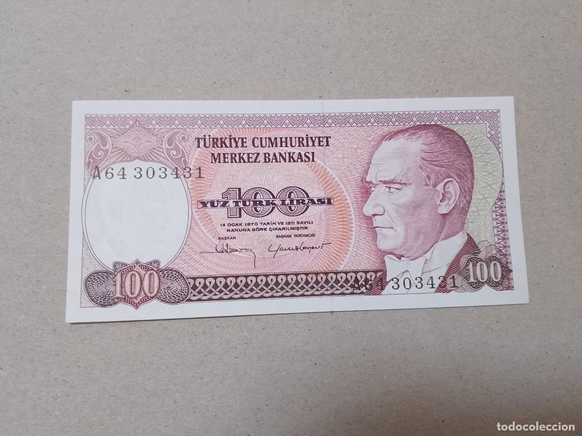 Billetes extranjeros: Billete Turqu&iacute;a, 100 T&uuml;rk Lirası, a&ntilde;o 1970, serie A, UNC