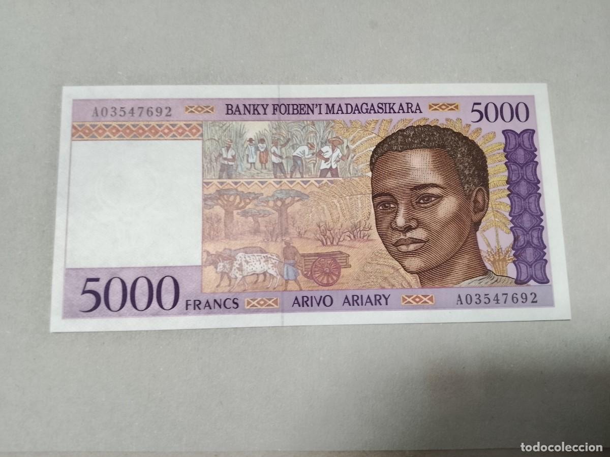 Billetes extranjeros: Billete Madagascar, 5000 francs, serie A, a&ntilde;o 1995, UNC