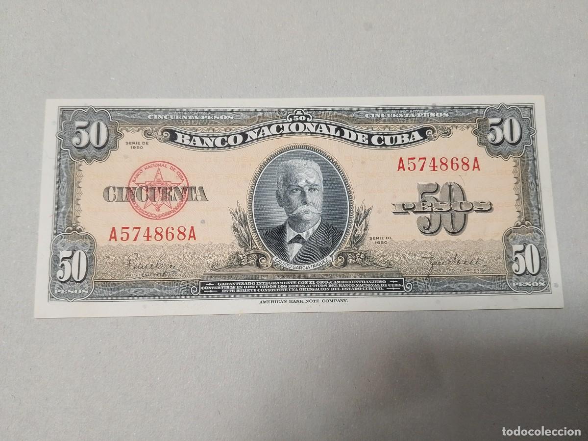 Billetes extranjeros: Billete Cuba, 50 pesos, a&ntilde;o 1950, serie AA, UNC