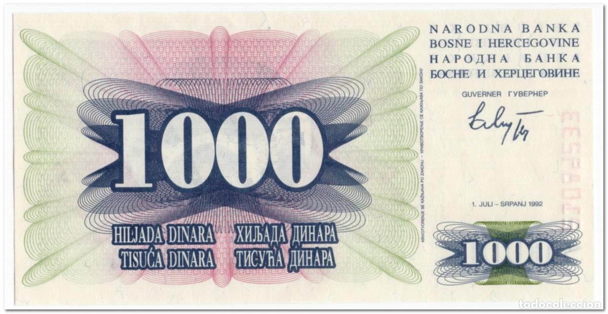 Billetes extranjeros: BOSNIA AND HERZEGOVINA,1000 DINARA,1992,P.15,UNC