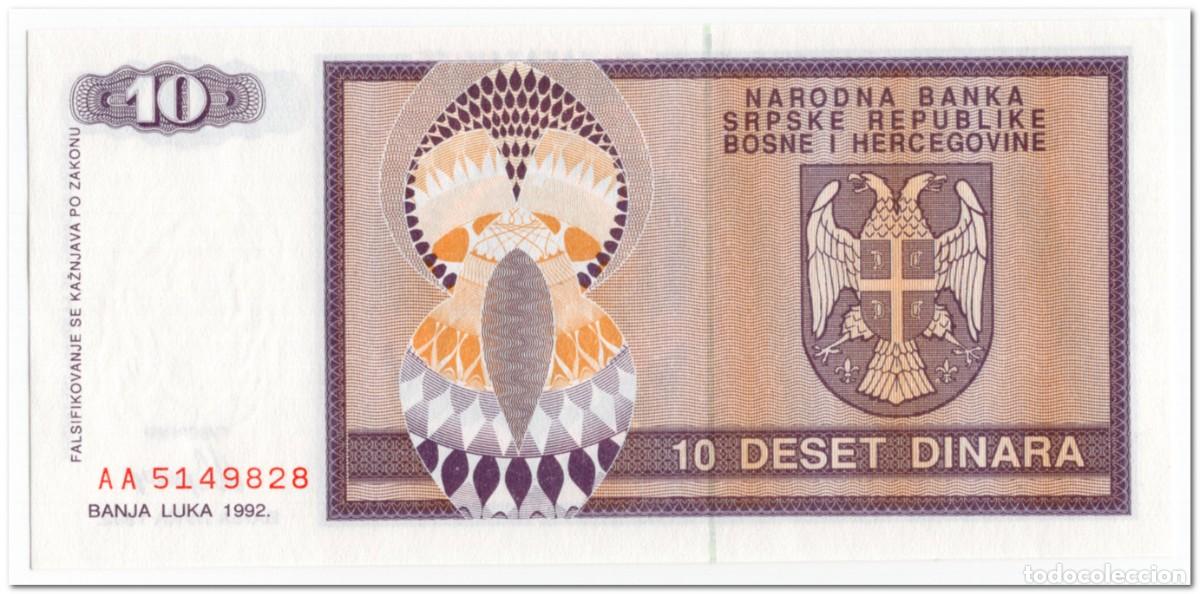 Billetes extranjeros: BOSNIA AND HERZEGOVINA,10 DINARA,1992,P.133,UNC