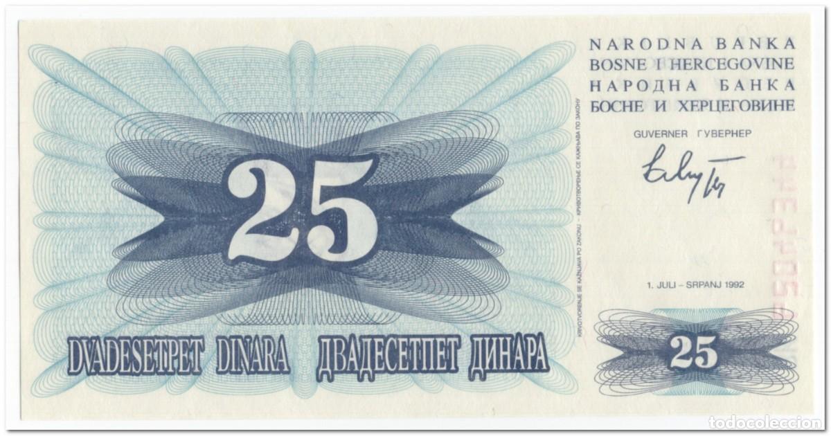 Billetes extranjeros: BOSNIA AND HERZEGOVINA,25 DINARA,1992,P.11,UNC