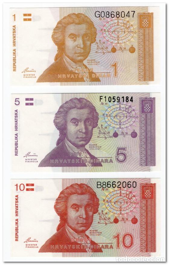 Billetes extranjeros: CROATIA LOT,10 + 5 + 1 DINARA,1991,UNC