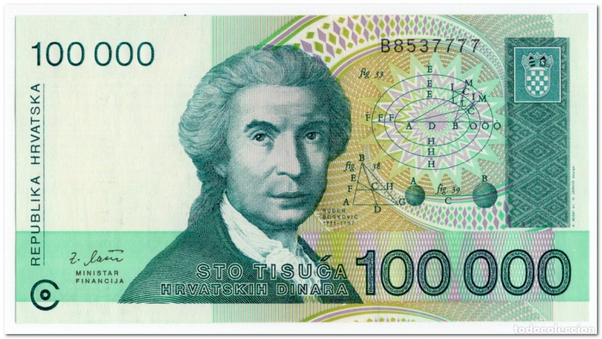 Billetes extranjeros: CROATIA,100 000 DINARA,1993,P.27,UNC