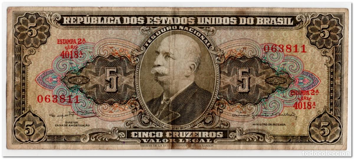 Billetes extranjeros: BRAZIL,5 CRUZEIROS,1964,P.176d,FINE