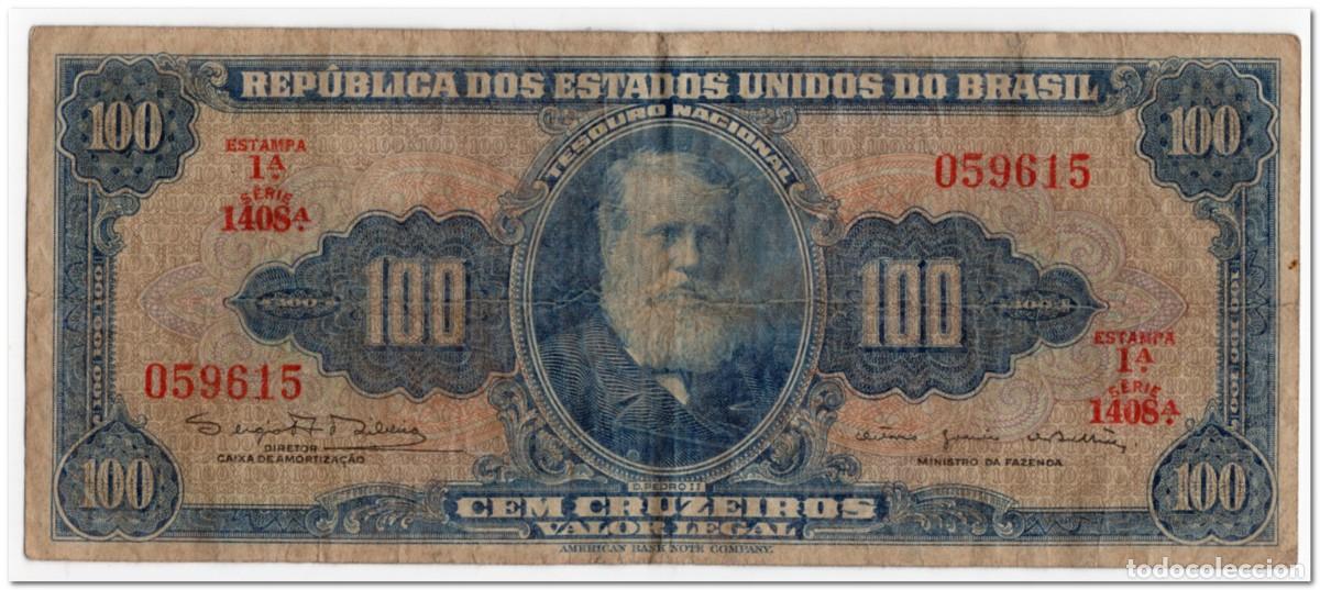 Billetes extranjeros: BRAZIL,100 CRUZEIROS,1964,P.170c,aFINE