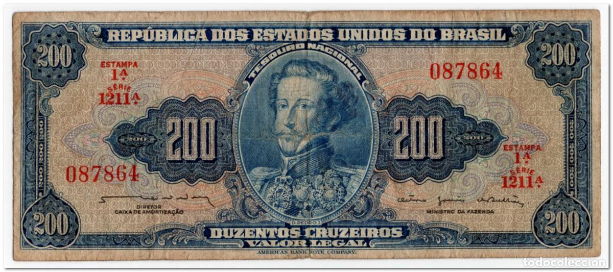 Billetes extranjeros: BRAZIL,200 CRUZEIROS,1955-59,P.154,FINE