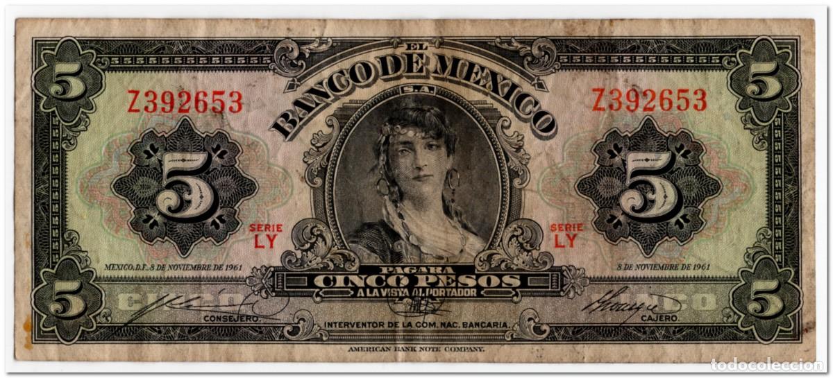 Billetes extranjeros: MEXICO,5 PESOS,1961,P.60g,FINE