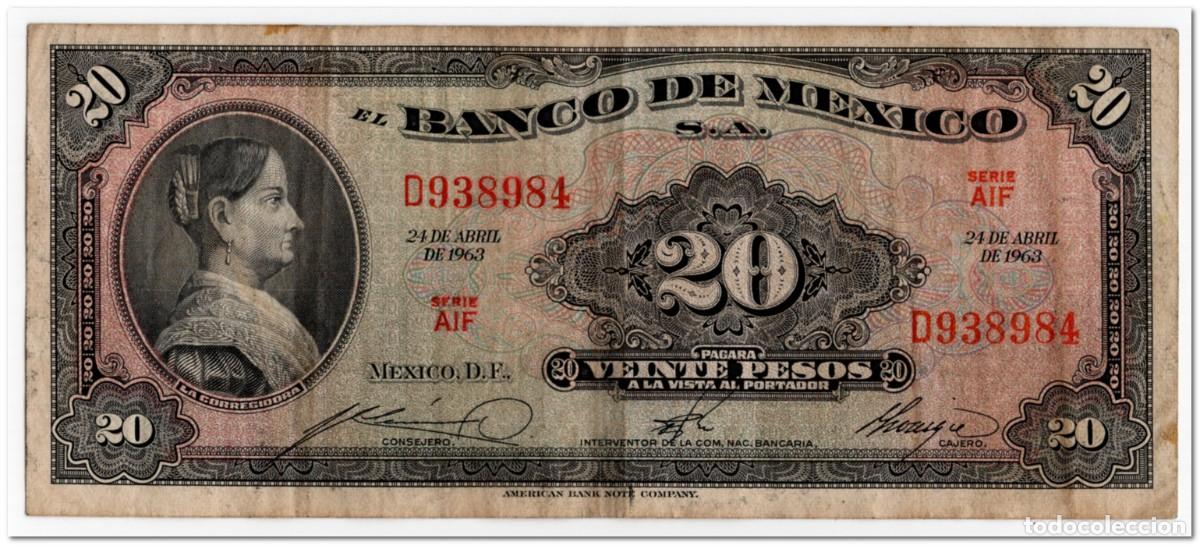 Billetes extranjeros: MEXICO,20 PESOS,1963,P.54k,FINE