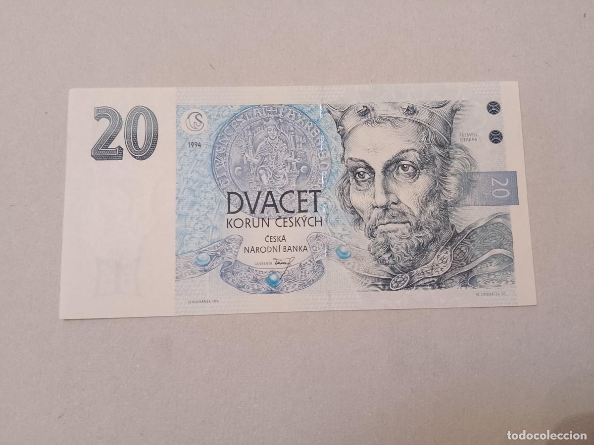 Billetes extranjeros: Billete Checoslovaquia, 20 korun, n&ordm; bajo, serie A, a&ntilde;o 1994, UNC
