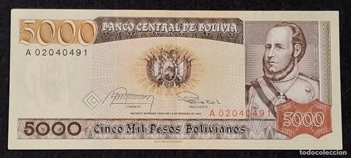 Billetes extranjeros: 5000 Pesos Bolivianos emitido en 1984 por el Banco Central de Bolivia