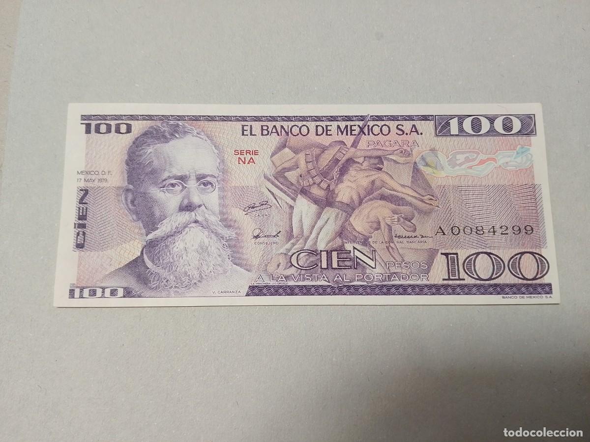 Billetes extranjeros: Billete de M&eacute;xico de 100 pesos, a&ntilde;o 1979, serie A0084299, UNC