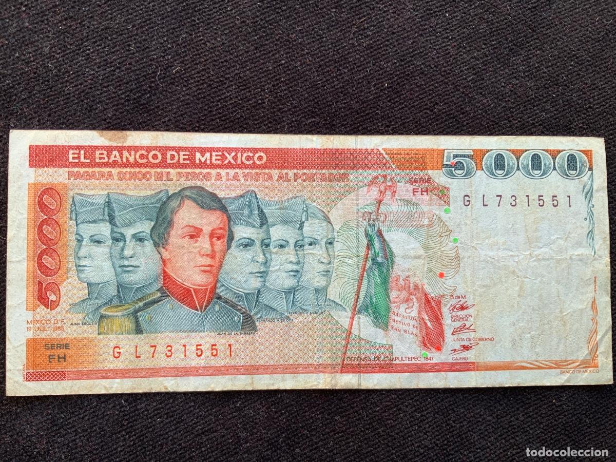 Billetes extranjeros: Billete 5000 pesos 1985, mexico.