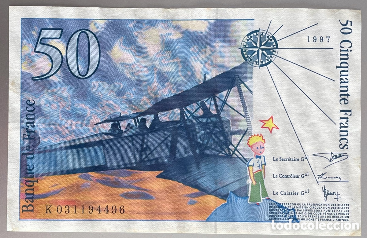 Billetes extranjeros: Francia. 50 francos. El principito. 1997
