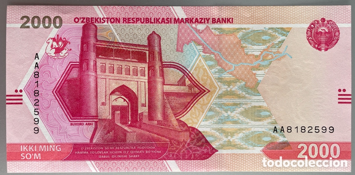 Billetes extranjeros: Uzbekist&aacute;n. 2000 sum. 2021