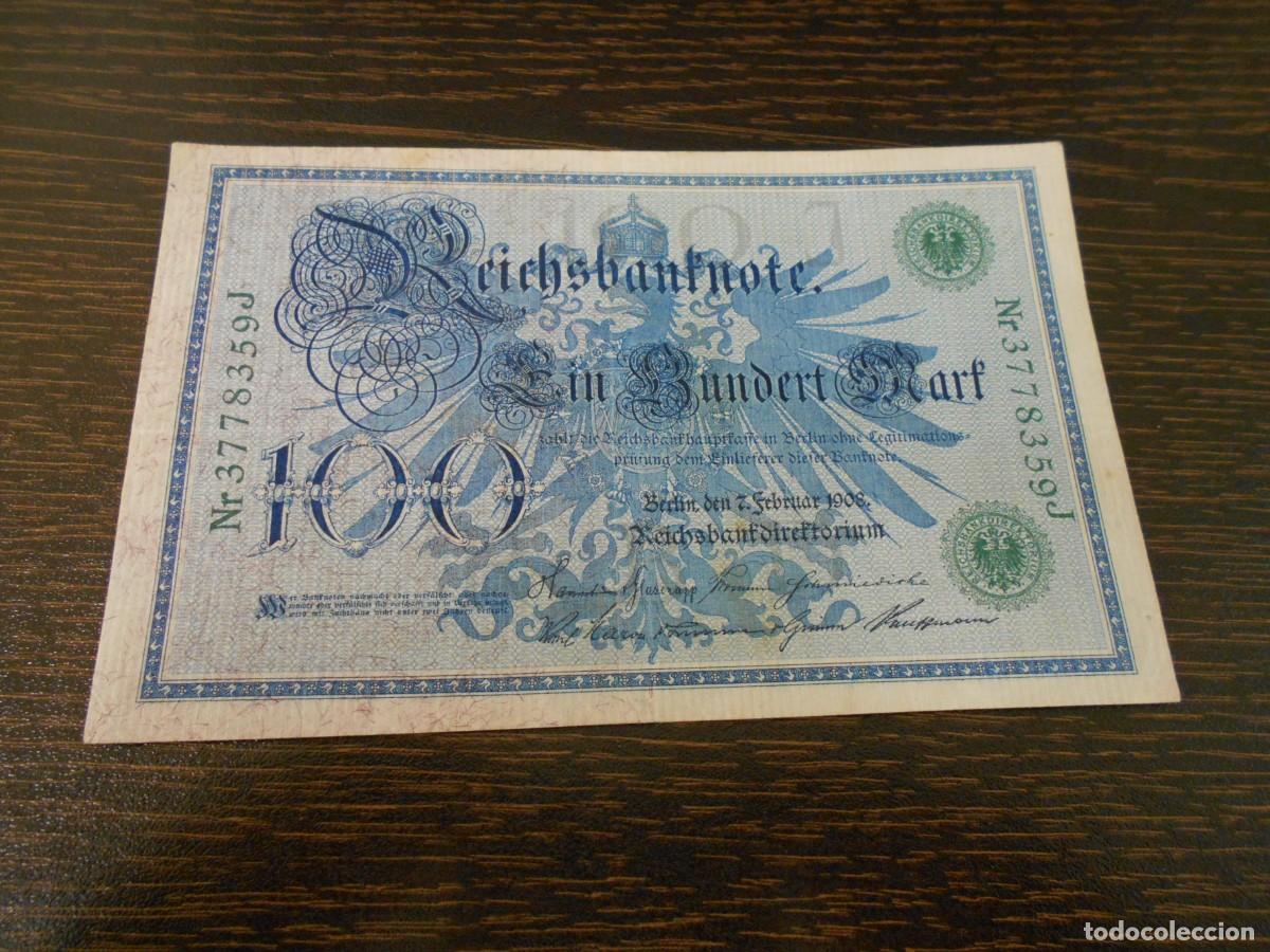 Billetes extranjeros: ALEMANIA-BILLETE-PICK 34-100 MARCOS-1908-SELLOS VERDES-MBC