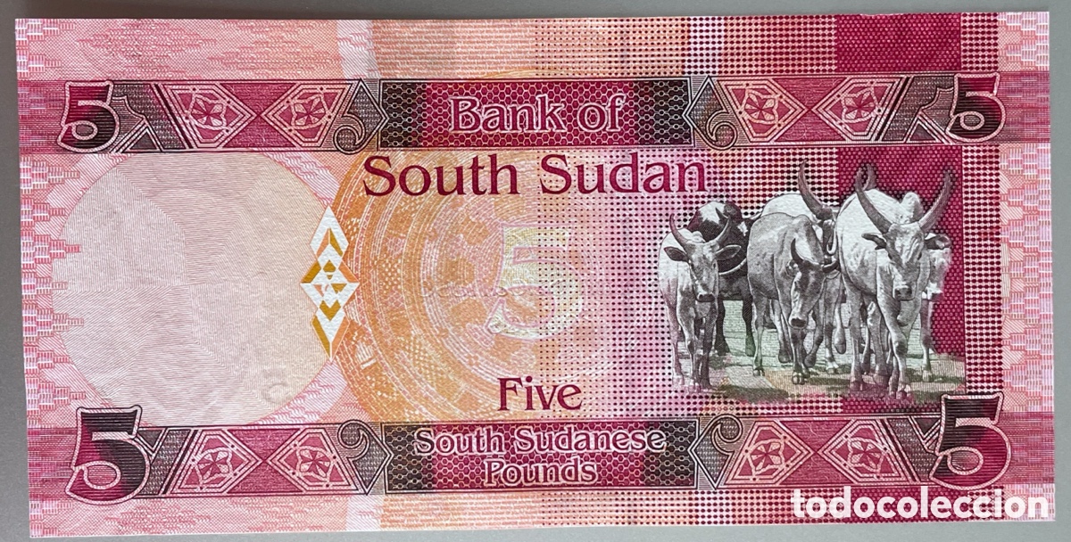 Billetes extranjeros: Sud&aacute;n del Sur. 5 libras