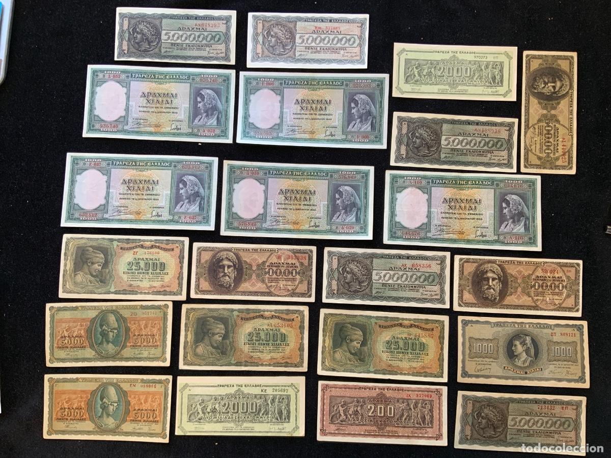 Billetes extranjeros: Lote 22 billete grecia 2&ordf; guerra mundial, ocupacion alemana, inflacion, 1939, 1943, 1944.