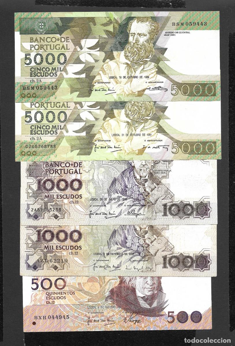 Billetes extranjeros: PORTUGAL 5 BILLETES 500-1000-5000 ESCUDOS MBC+/EBC+