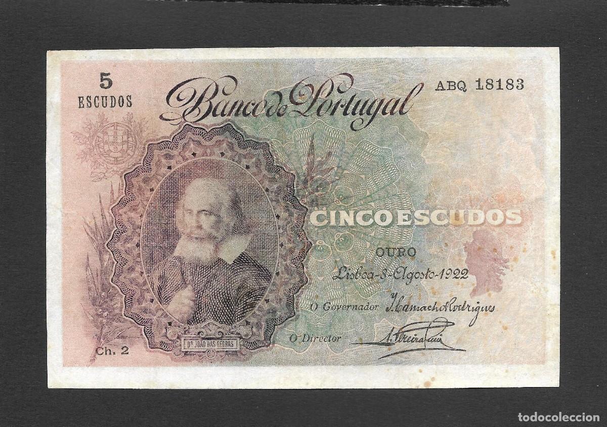 Internationale Banknoten: PORTUGAL 5 ESCUDOS 1922 MBC