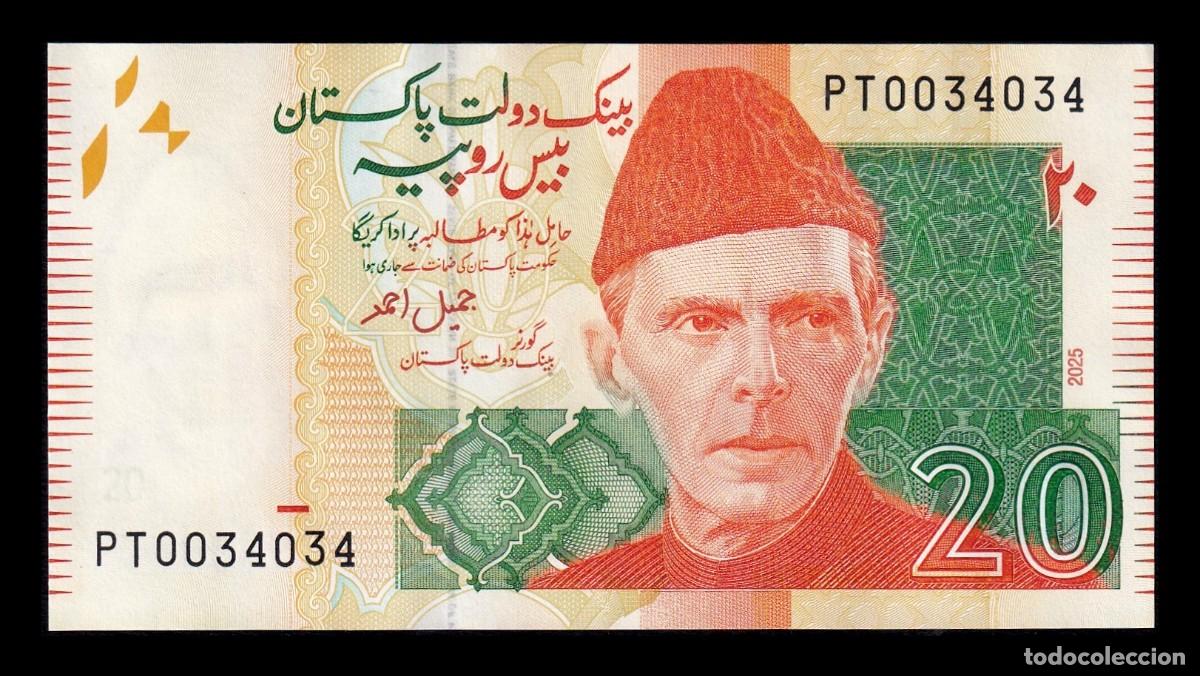 Billetes extranjeros: Pakist&aacute;n 20 Rupias Mohammed Ali Jinnah 2025 Pick 55s Nuevo Sc Unc