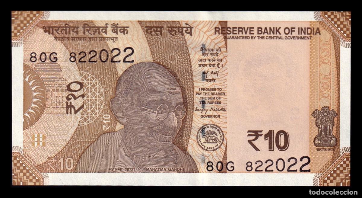Billetes extranjeros: India 10 Rupias Gandhi 2025 Pick 109z Nuevo Sin Letra Sc Unc