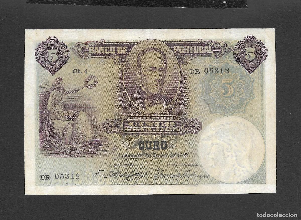 Billetes extranjeros: PORTUGAL 5 ESCUDOS 1913 MBC