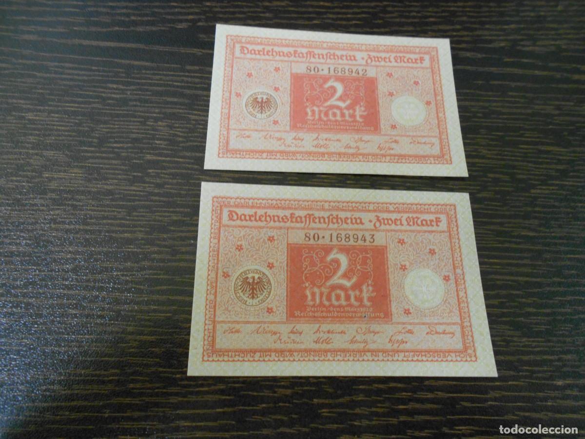Internationale Banknoten: ALEMANIA-2 BILLETES CORRELATIVOS-PICK 59-2 MARCOS-1920-EBC