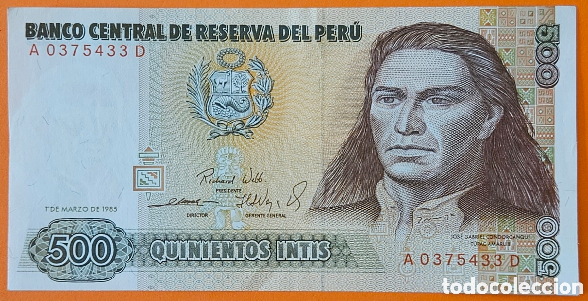Billetes extranjeros: PER&Uacute;, 500 INTIS, 1985. - Foto 1