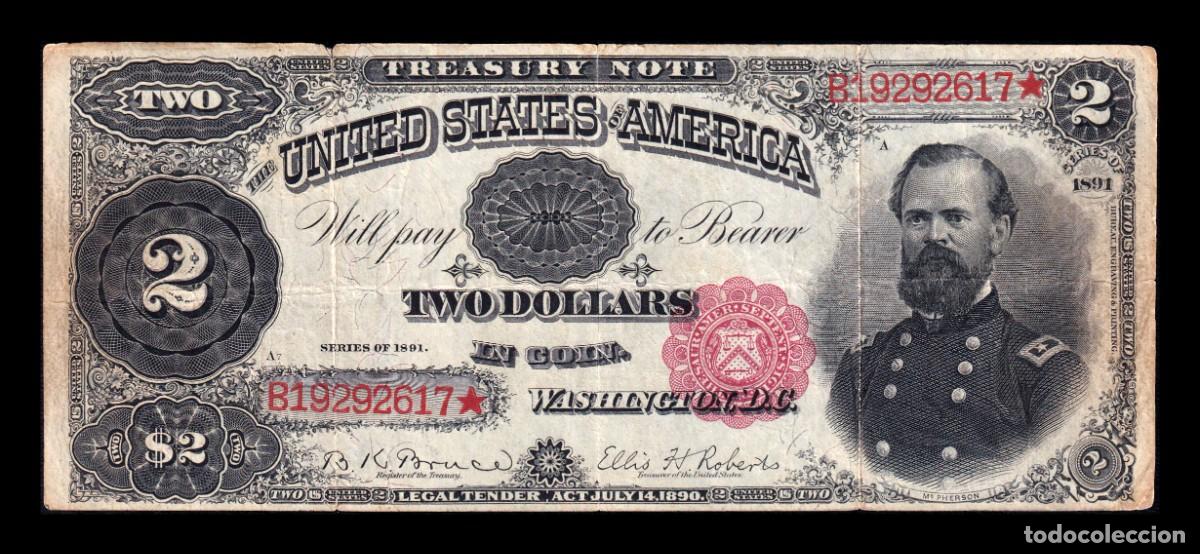 Billetes extranjeros: Estados Unidos 2 D&oacute;lares James B. McPherson 1891 Pick 353c Bc/Mbc F/Vf