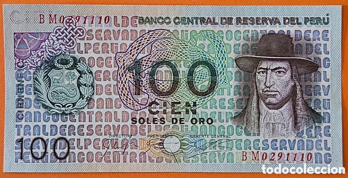 Billetes extranjeros: PER&Uacute;, 100 SOLES DE ORO, 1976.