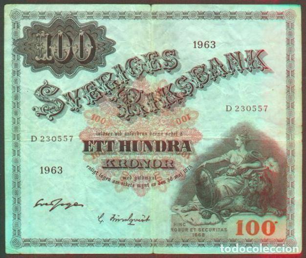 Billetes extranjeros: SUECIA. 100 kronor (coronas ) 1963. Pick 48e. Variante de firmas.