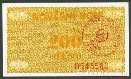 Billets internationaux: BOSNIA - HERZEGOVINA. 200 dinara (1992). Pick 48a. Sello 12000 - Travnik.