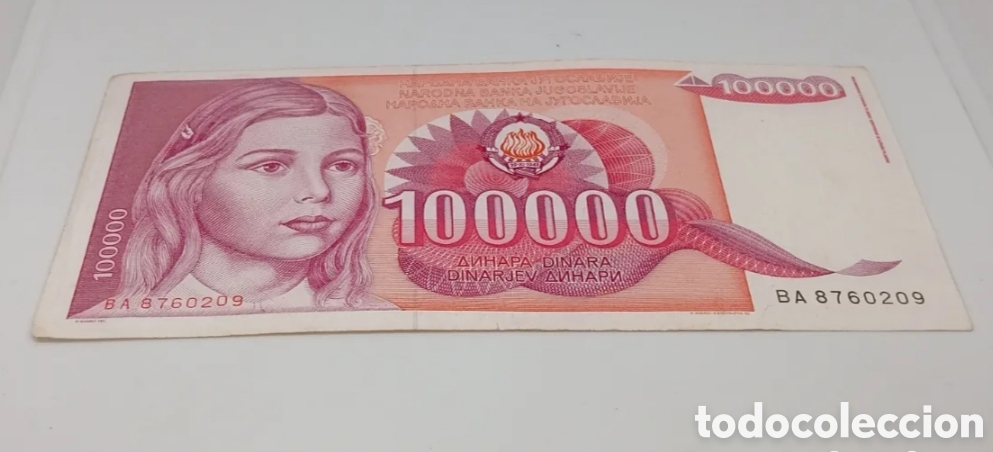 Billetes extranjeros: Billete 100000 dinara Yugoslavia