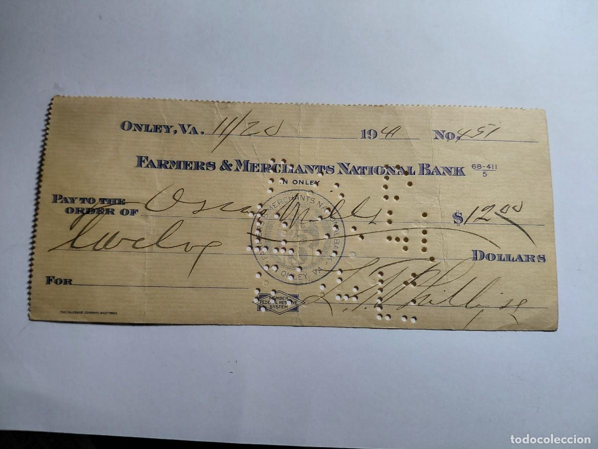 Billetes extranjeros: ESTADOS UNIDOS / BILLETE - CHEQUE TALON BANCO 1941