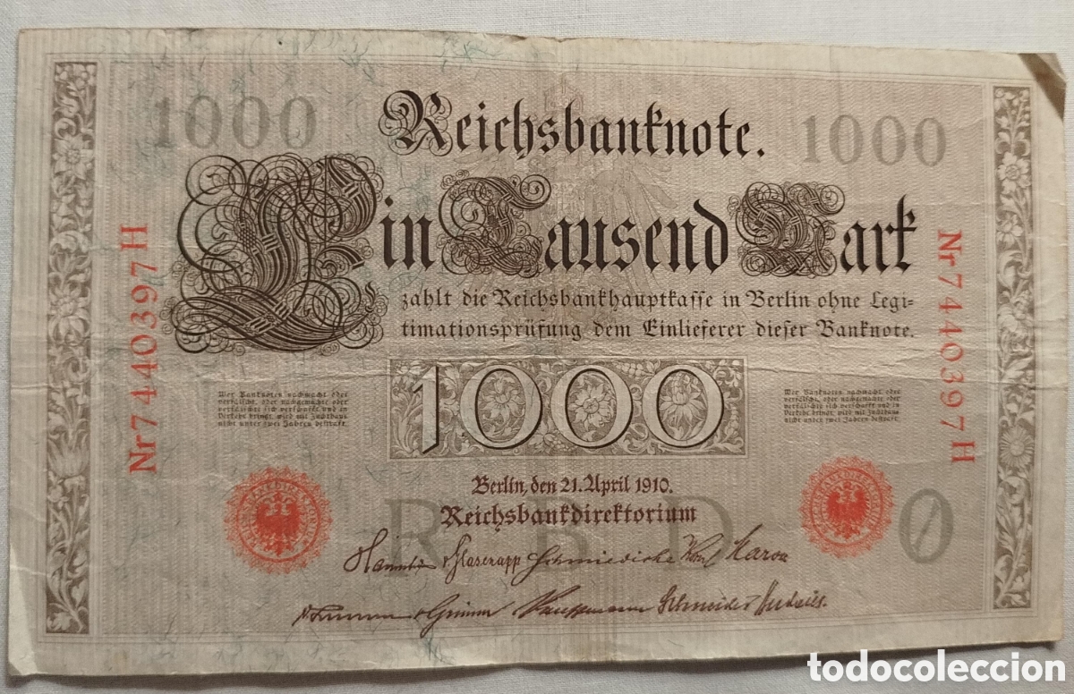 Billetes extranjeros: Billete Alemania 1000 Marcos 1910 - Imperio Alem&aacute;n