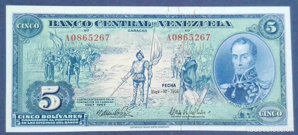 Billetes extranjeros: Venezuela, 5 Bol&iacute;vares 1966 - P49 - (SC / UNC) [A0865267]