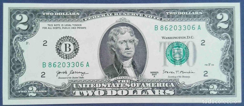 Billetes extranjeros: Estados Unidos de Am&eacute;rica, 2 Dollars 2017A - 545 Code B - (SC / UNC) [B86203306A]
