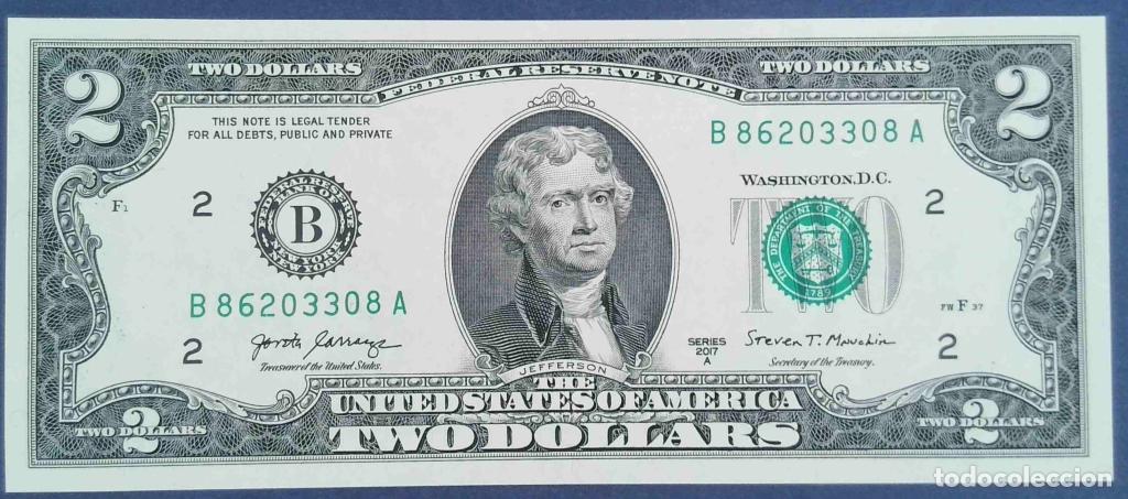 Billetes extranjeros: Estados Unidos de Am&eacute;rica, 2 Dollars 2017A - 545 Code B - (SC / UNC) [B86203308A]