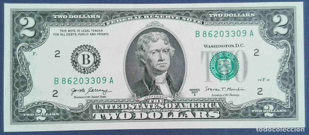 Notas Internacionais: Estados Unidos de Am&eacute;rica, 2 Dollars 2017A - 545 Code B - (SC / UNC) [B86203309A]