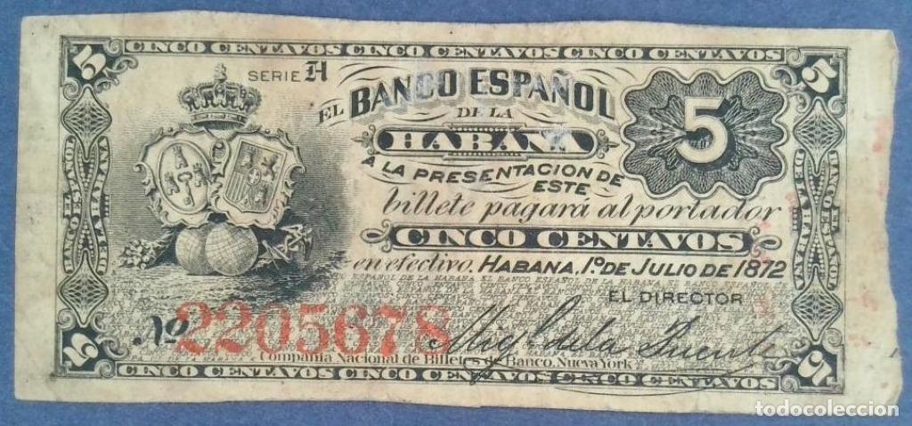 International Banknotes: Cuba, 5 Centavos 1872-1883 - 29a - (BC / Fine) [2205678]