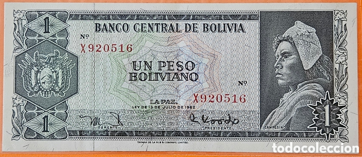 Billetes extranjeros: BOLIVIA, UN PESO BOLIVIANO, 1962.