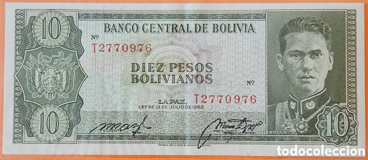 Billetes extranjeros: BOLIVIA, 10 PESOS BOLIVIANOS, 1962.