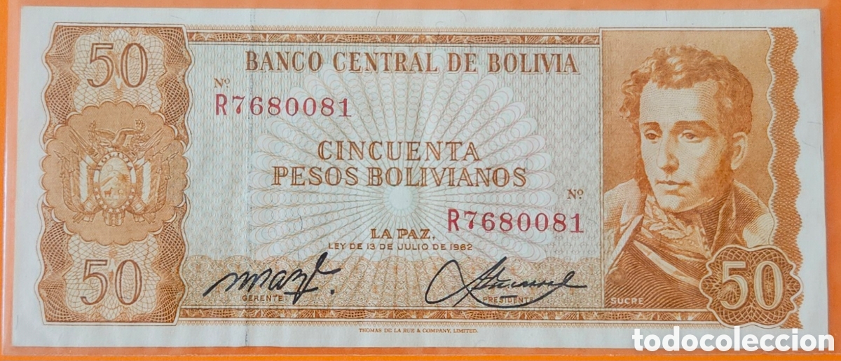 Billetes extranjeros: BOLIVIA, 50 PESOS BOLIVIANOS, 1962.
