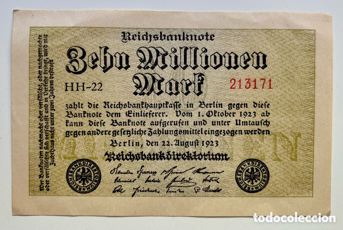 Billetes extranjeros: Billete ALEMANIA 10 Millones 1923 EBC. Millionen Mark