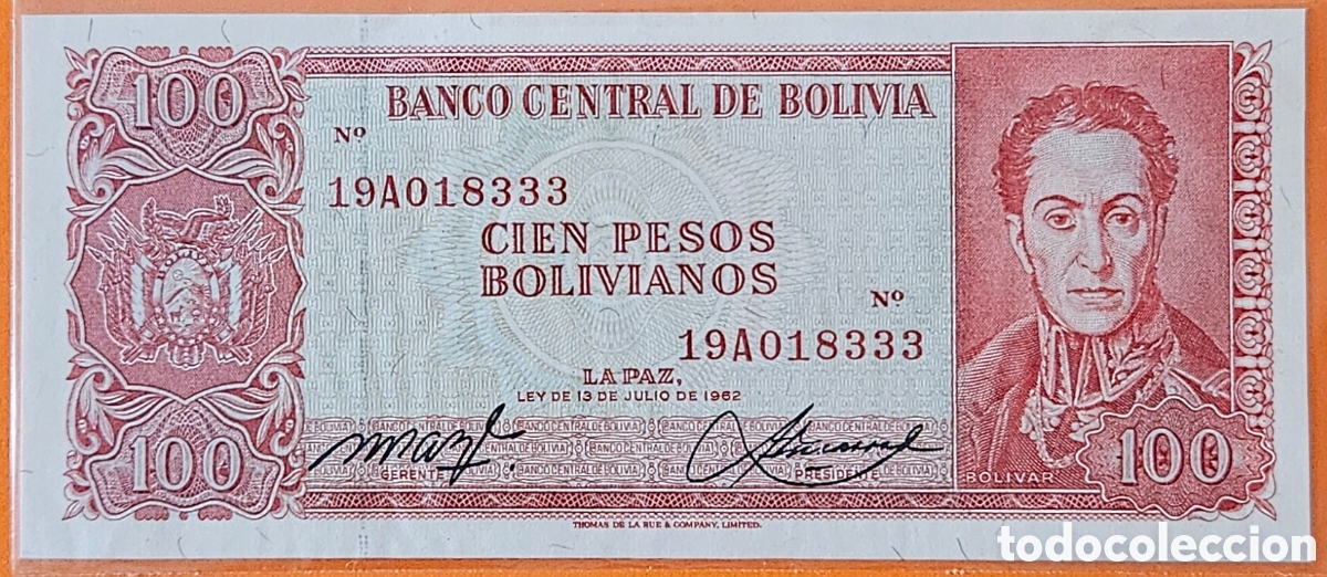 Billetes extranjeros: BOLIVIA, 100 PESOS BOLIVIANOS, 1962.