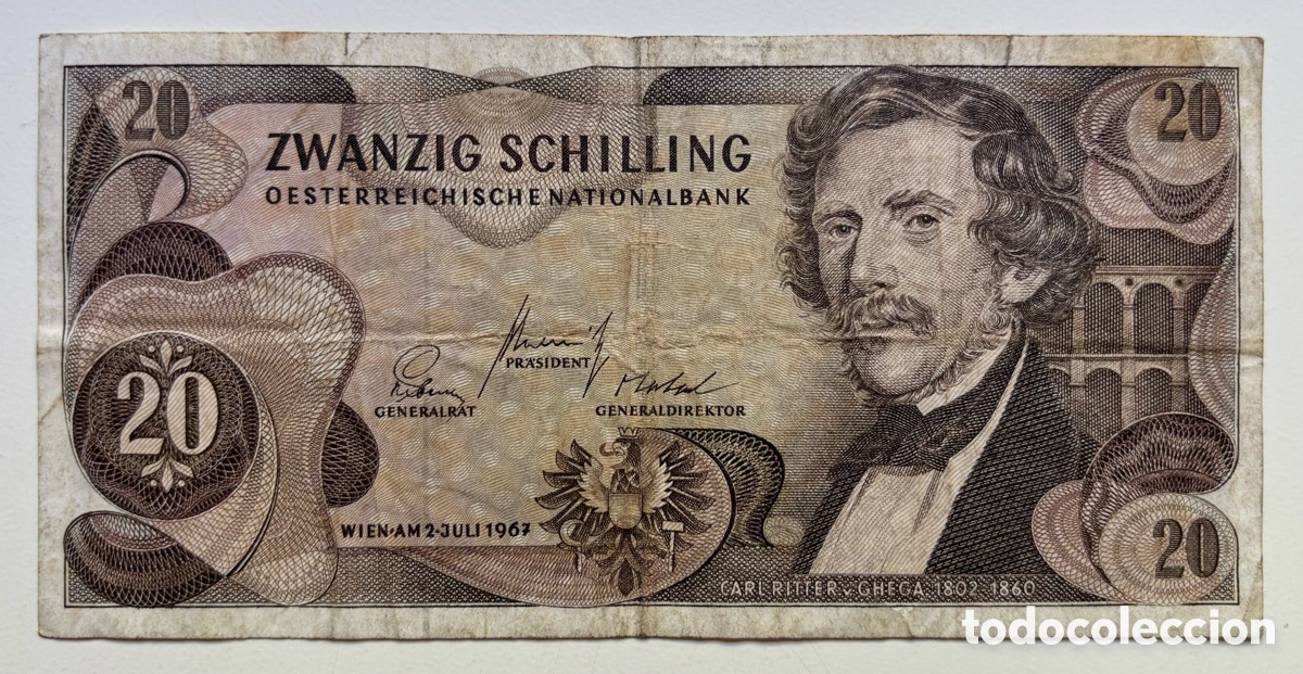 Billetes extranjeros: Billete AUSTRIA 20 Chelines 1967 . Schilling