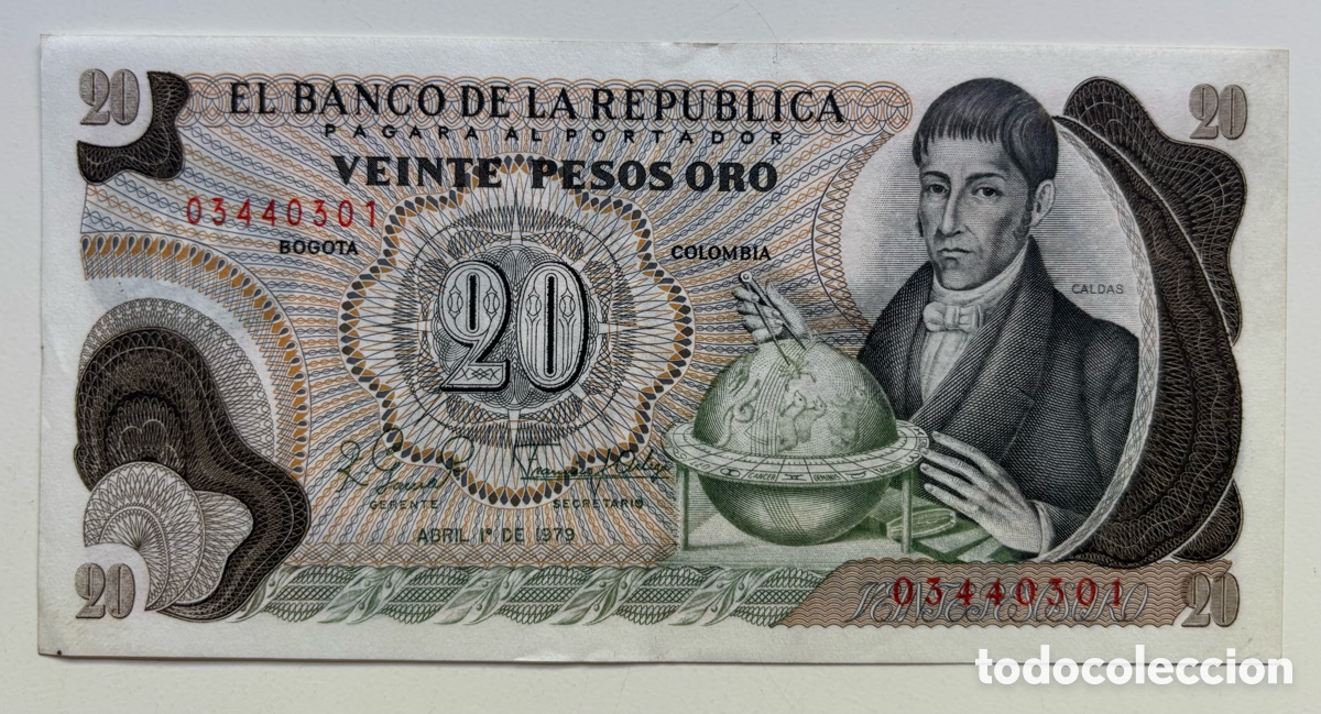 Billetes extranjeros: Billete COLOMBIA 20 Pesos 1979