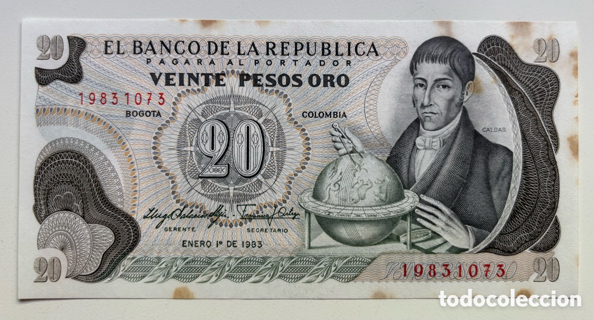 Notas Internacionais: Billete COLOMBIA 20 Pesos 1983